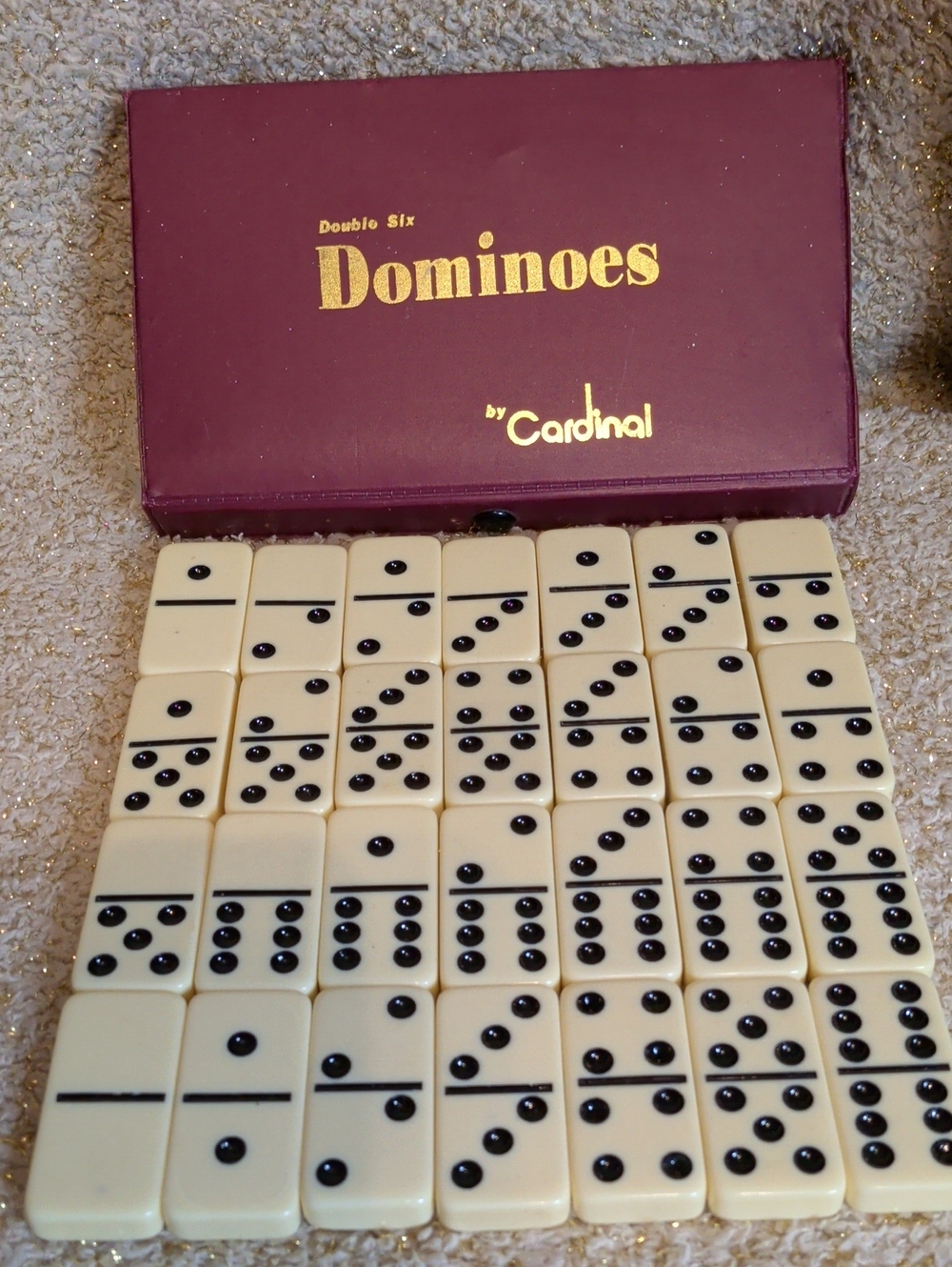 Vintage Cardinal Double Six Dominoes 28 Piece Set Red Vinyl Case